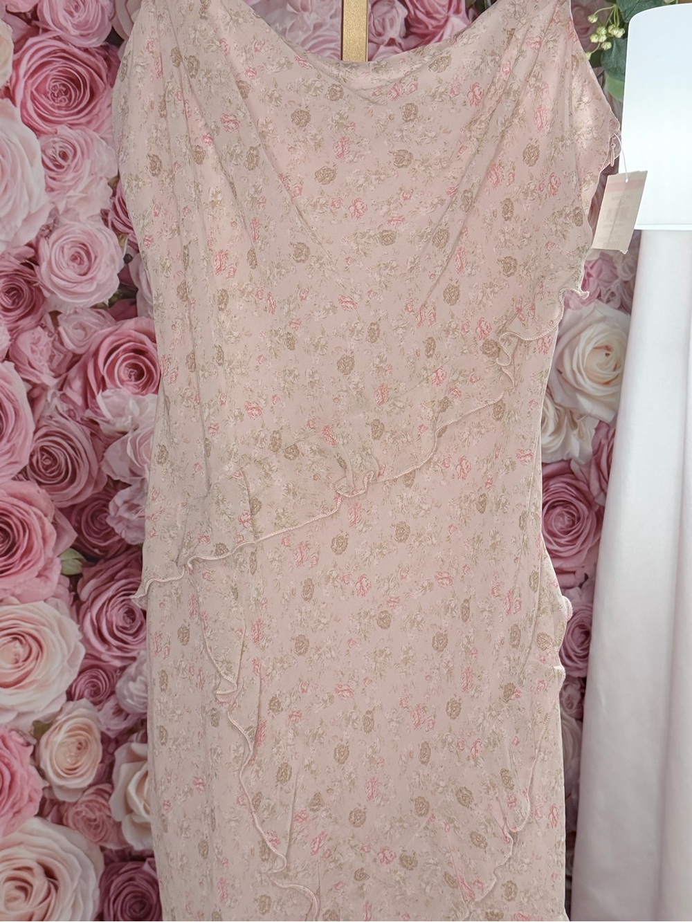 All in Favor Blush Floral Asymmetrical Ruffle Slip Dress - Picture 2 of 6